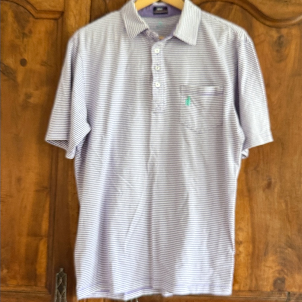 Johnnie-O Men's Striped Polo Shirt - Lavender/White size L